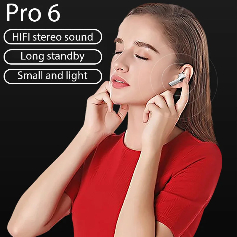 Original Air Pro 6 TWS Wireless Bluetooth Headset 5.3 - Mini Earphones with Mic and Charging Box for Xiaomi, iPhone, and More