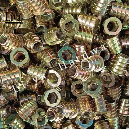 10-50Pcs M4 M5 M6 M8 Zinc Alloy Wood Insert Nuts Flanged Hex Drive Furniture Nuts, Length 8-25mm