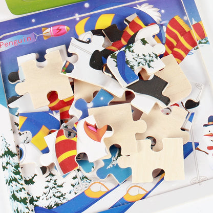 20-Piece Wooden Puzzle Set — Cartoon Animals, Cars, Letters & Numbers Educational Jigsaw Toys for Kids