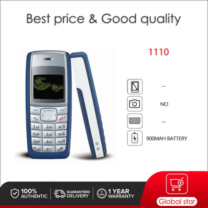 Original Unlocked Nokia 1110 Mobile Phone – Loudspeaker, Multi-Language Keyboard (Russian, Arabic, Hebrew, English), Made in Finland