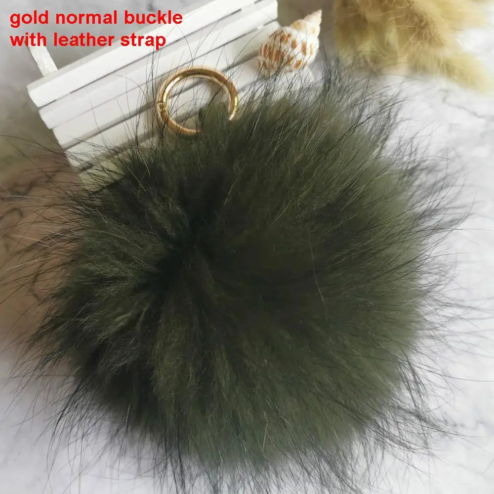 Luxury 15cm Fluffy Real Raccoon Fur Pom Pom Keychain – High-Quality Metal Ring Pendant for Women