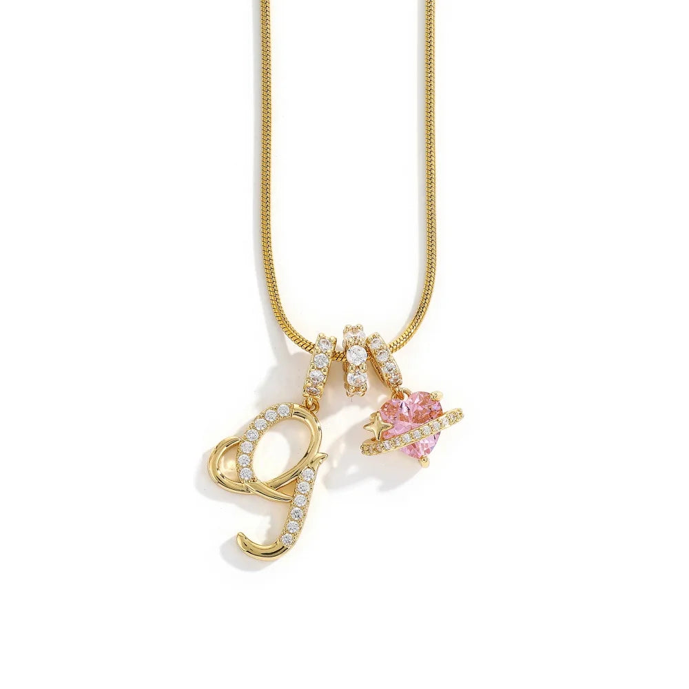 Gold Zircon Flower Letter Necklace - A-Z Alphabet Pendant Jewelry Gift for Women