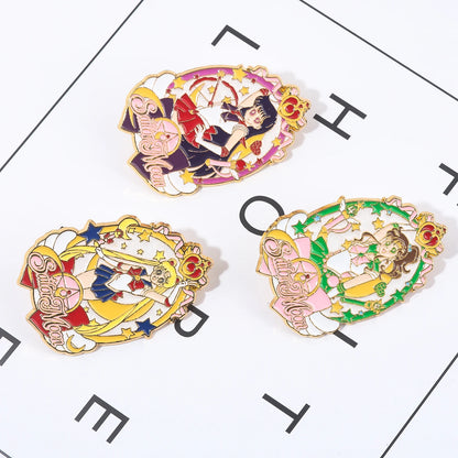 Sailor Girl Cartoon Brooch – Cute Moon & Stars Enamel Pin for Bags, Clothes & Jewelry