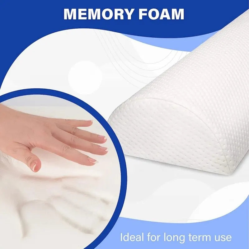 Memory Foam Semi-Roll Bolster Pillow – Multi-Use Lumbar, Head and Leg Support with Cotton Cover
