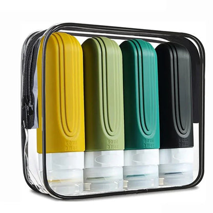 90ml Silicone Travel Bottles Set – Leak-Proof, Refillable Dispenser for Shampoo & Conditioner
