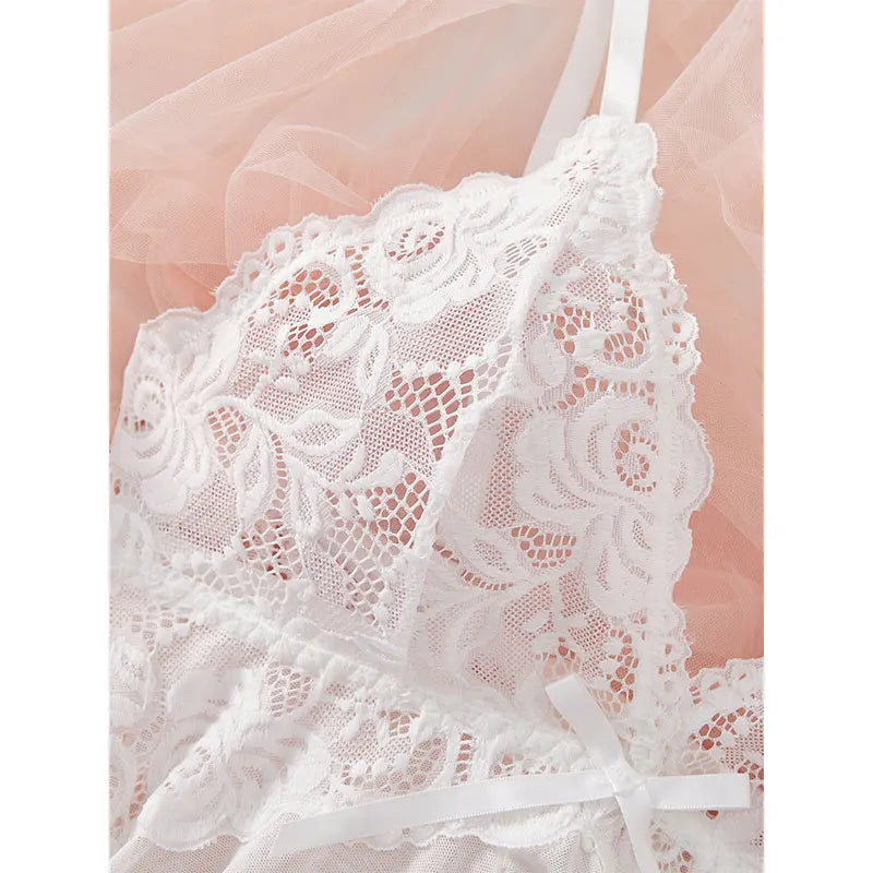 Women’s Lingerie Set — Plus Size Lace Nightgown, Thong & Suspender Sexy Sleepwear