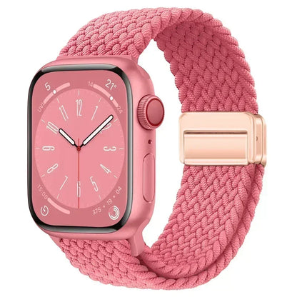Nylon Braided Loop Apple Watch Band – Magnetic Metal Bracelet Strap for Ultra 2, Series 3–9 & SE (40mm–49mm) Adjustable Wristband