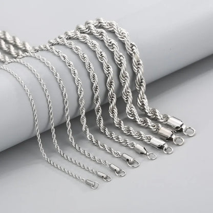 304 Stainless Steel Twist Rope Chain Necklace – PVD Gold Plated, 2-5mm Width for Men & Women, Fashion Accessories
