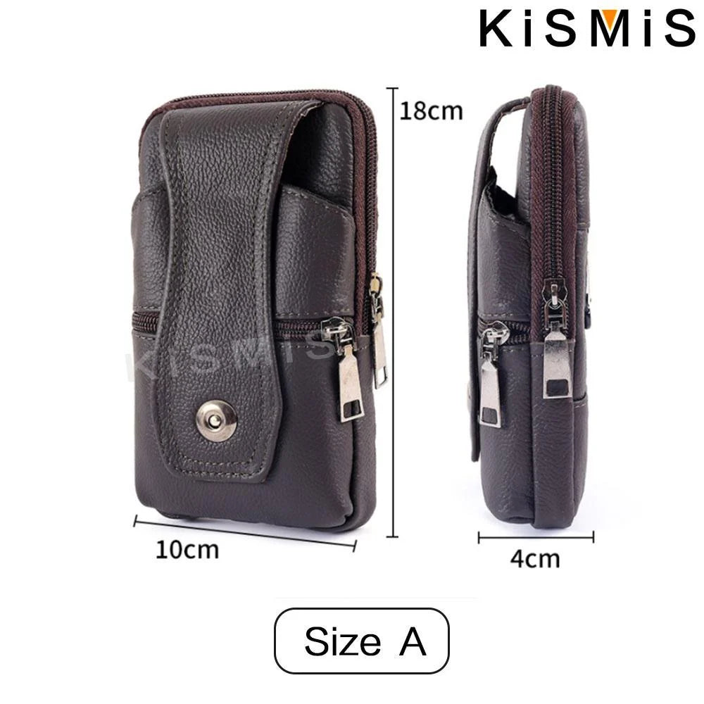 KISMIS Men’s Leather Waist Bag – Multifunction Fanny Pack with Large Capacity and Shoulder Strap