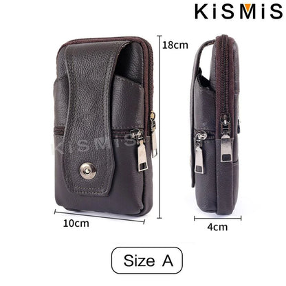 KISMIS Men’s Leather Waist Bag – Multifunction Fanny Pack with Large Capacity and Shoulder Strap