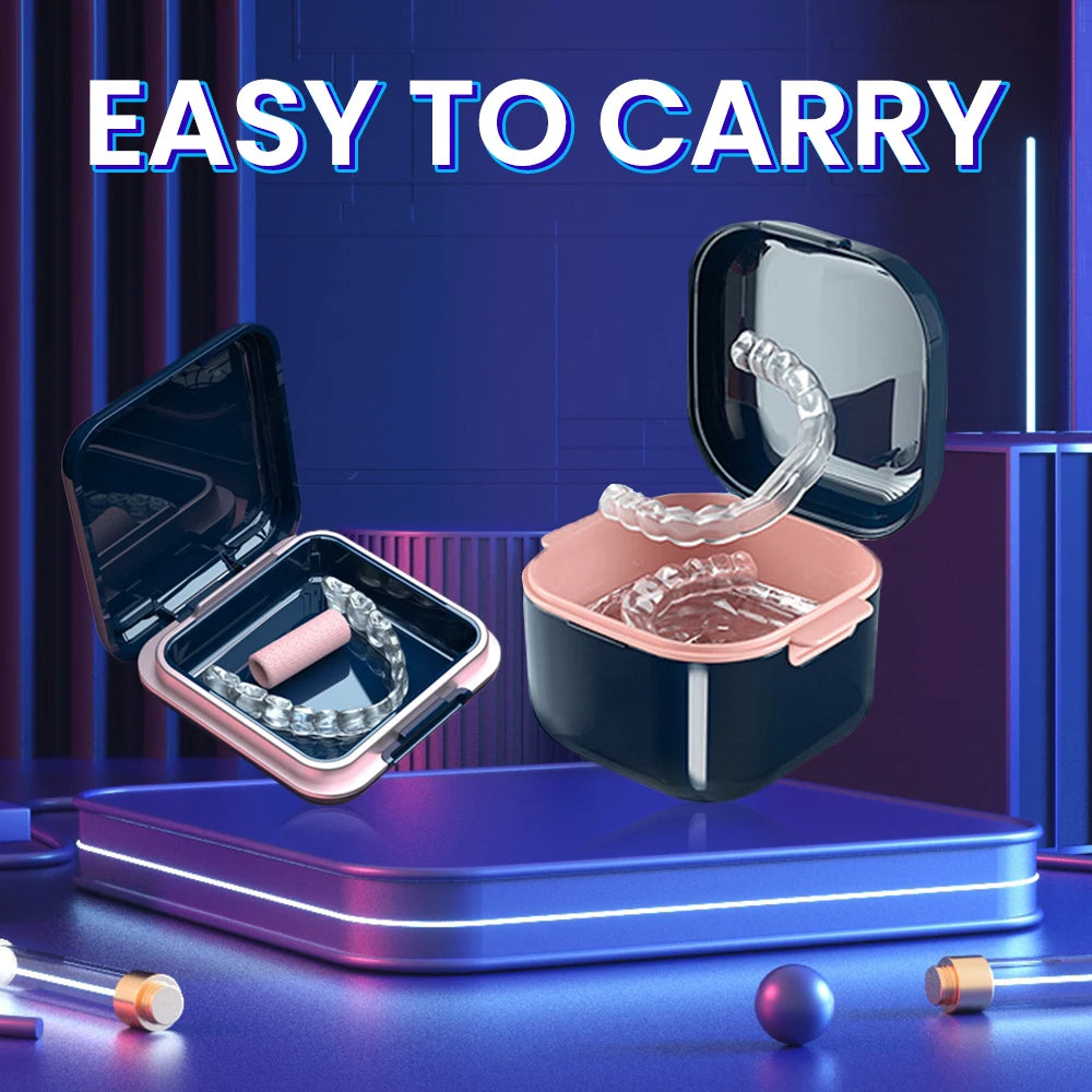 Orthodontic Retainer Storage Box – Portable Teeth Denture Cleaner & Soaking Case for Braces