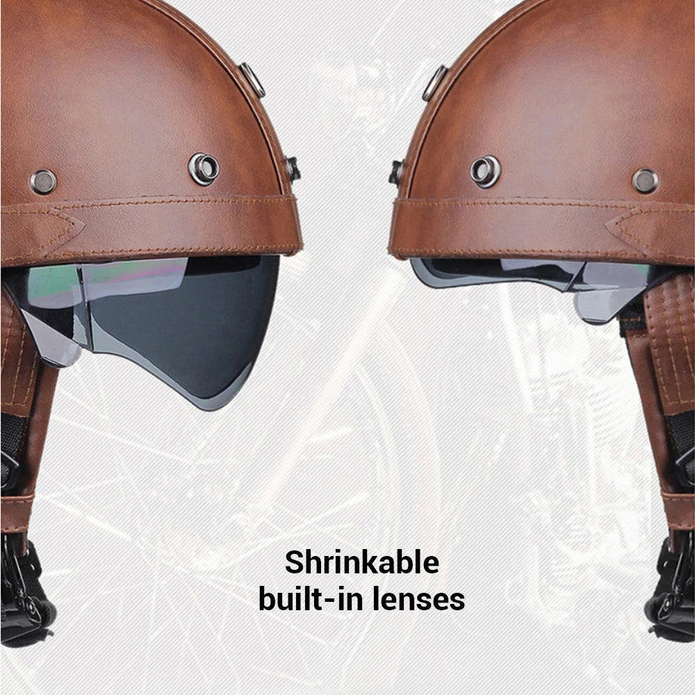Retro DOT-Certified Motorcycle Half Helmet – HD Lens, Men & Women, 4-Season Scooter & Moto Riding Casco