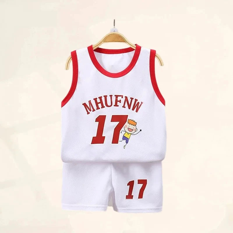 Children’s Summer Sleeveless T-Shirt and Shorts Set — Quick-Dry Sports Tank Top Outfit for Boys Basketball Training