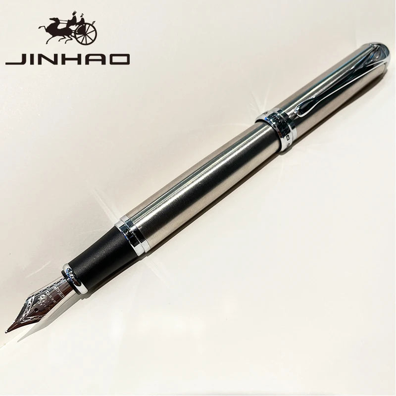 Jinhao X750 Fountain Pen Set - Medium Nib with Ink Converter, Silver Trim Calligraphy Writing Pen & Gift Set