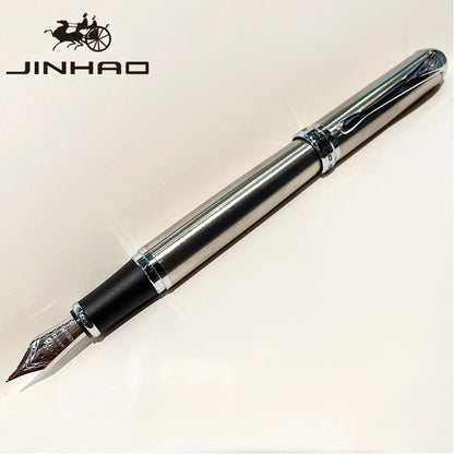 Jinhao X750 Fountain Pen Set - Medium Nib with Ink Converter, Silver Trim Calligraphy Writing Pen & Gift Set
