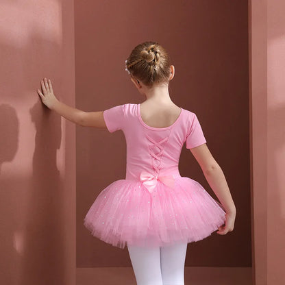 Girls Ballet Tutu Dress — Kids Short & Long Sleeve Tulle Leotard with Bowknot for Dance, Gymnastics & Party