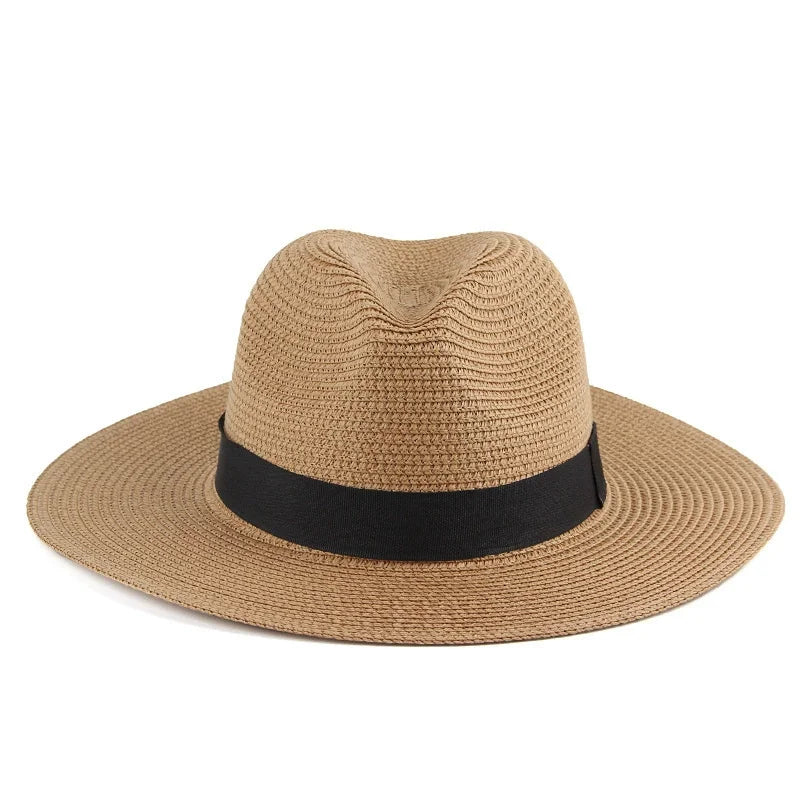 Unisex Straw Fedora Hat - Summer Beach Ribbon Jazz Style Sun Hat for Men & Women