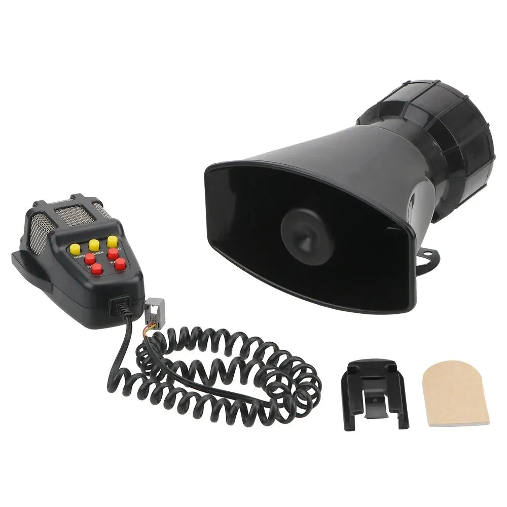 100W Car Warning Alarm System - 12V Emergency Amplifier with Police Siren, Air Horn, Megaphone, and Loud Car Horn for PA System