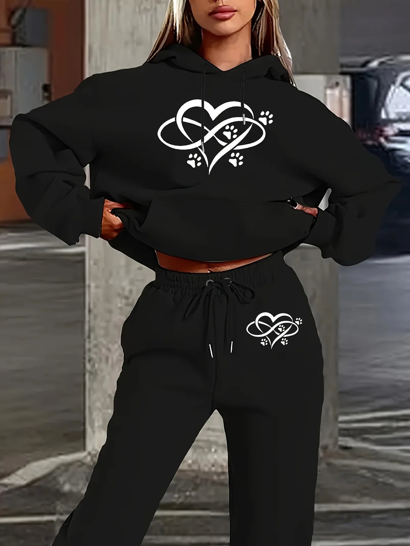 Women's 2-Piece Tracksuit Set - Hooded Sweatshirt & Sweatpants Casual Jogging Sports Outfit