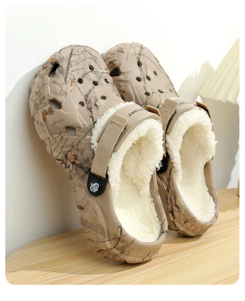 Winter Men’s Garden Clogs – Plush Fur Slippers & Fluffy Outdoor Slides for Couples