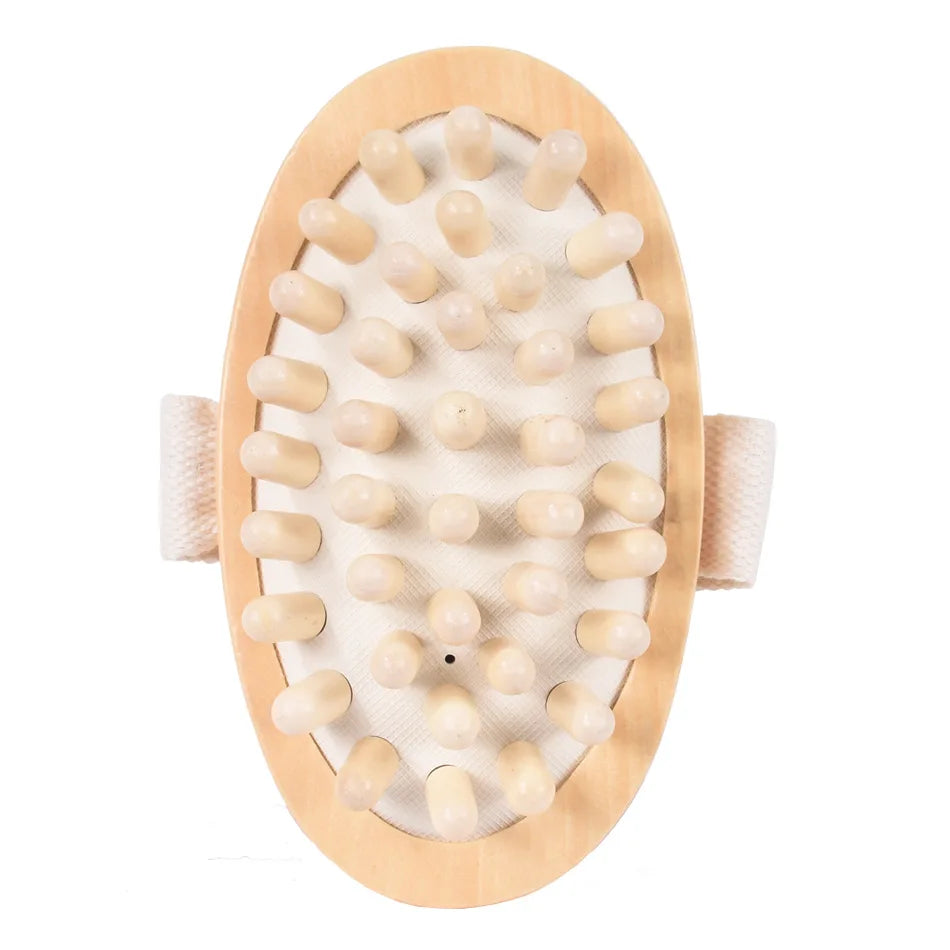 2-in-1 Natural Bristle Body Brush – Dry Skin Exfoliator & Anti-Cellulite Massager for Blood Circulation