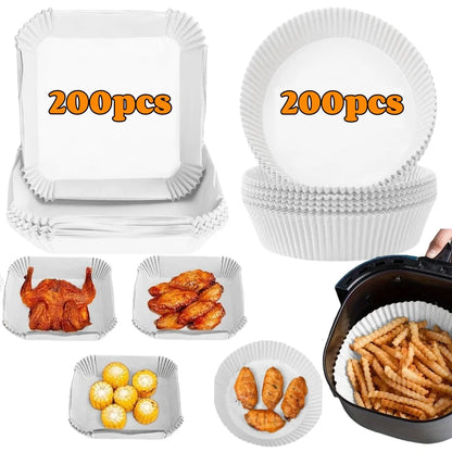 Air Fryer Disposable Paper Liners - Oil Proof, Waterproof Baking Paper in Round, Square & Rectangle for Kitchen & Party Supplies