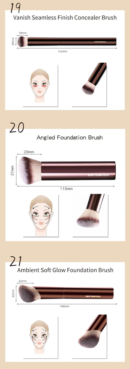 Hourglass Retractable Makeup Brush Set – Professional Eyeshadow, Foundation, Concealer, Powder, Bronzer, Blusher & Eyeliner Brushes