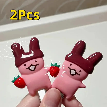 4Pc Strawberry Chocolate Bunny Hairpins - Cute Cartoon Plastic Hair Accessories for Girls & Women