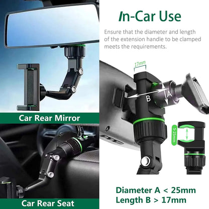 Rearview Mirror Phone Holder for Car - 360° Rotating GPS Mount, Universal Car Phone Holder for All Smartphones