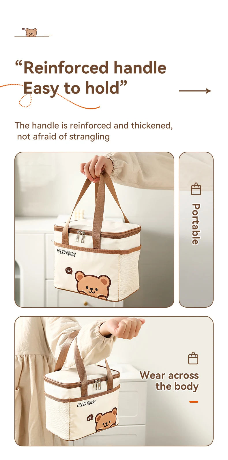 WORTHBUY Cute Thermal Lunch Bag – Large Capacity Insulated, Waterproof & Portable Picnic Cooler for Students