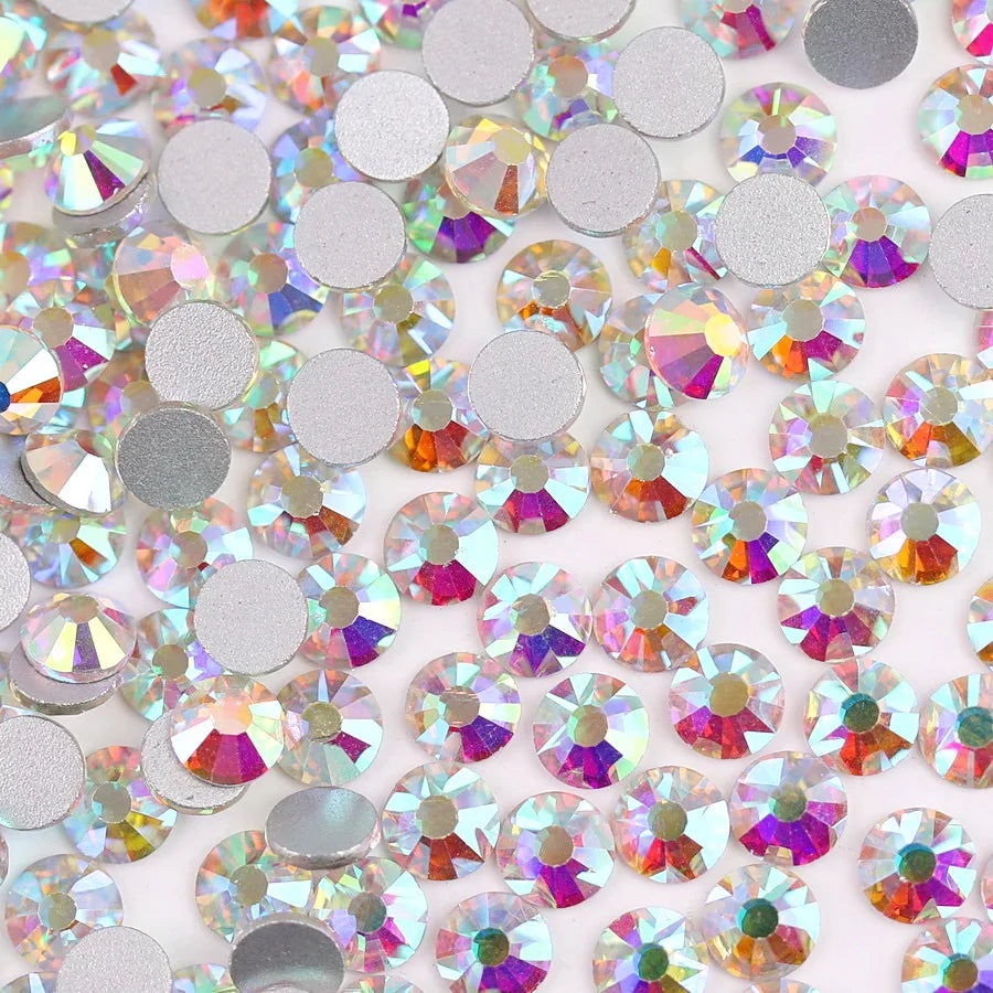 Glass Crystal Flatback Rhinestones SS6–SS30 Set – 7 Sizes Non-Hotfix Round Nail Art Beads for DIY Crafts & Decoration