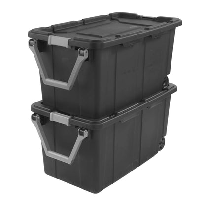 Sterilite 40 Gallon Extra Large Storage Bin - Wheeled Plastic Storage Container with Handle, Black, 2-Pack