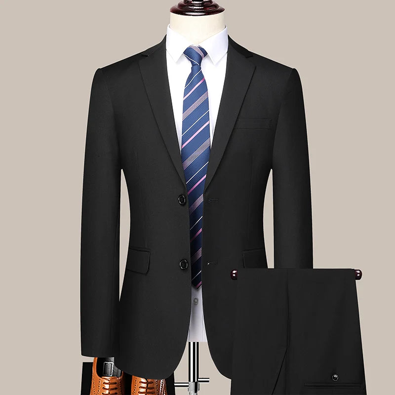 2023 Men’s Two-Button Wedding Suit — Korean Slim Fit Fashion Business Formal Two-Piece Set (Blazer + Trousers)