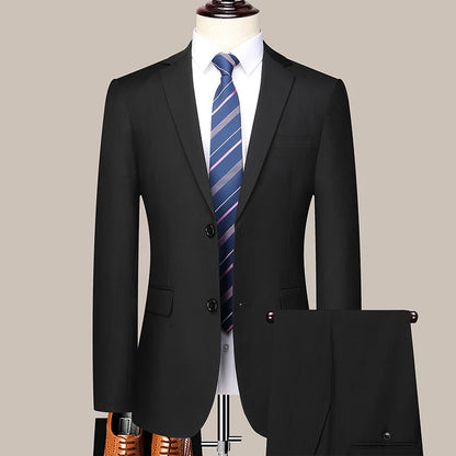 2023 Men’s Two-Button Wedding Suit — Korean Slim Fit Fashion Business Formal Two-Piece Set (Blazer + Trousers)