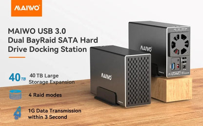 MAIWO 3.5 Inch HDD Case – Dual Bay SATA RAID Storage Enclosure & Docking Station for 2.5/3.5 Inch External Hard Drives