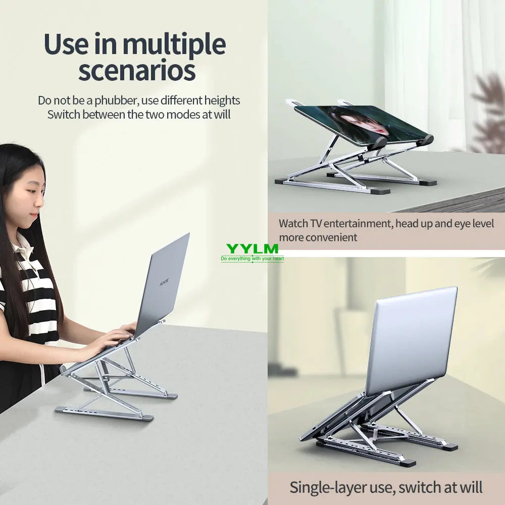 YYLM N8 Aluminum Laptop Stand - Adjustable Foldable Portable Notebook Holder with Cooling Support for MacBook & Laptops