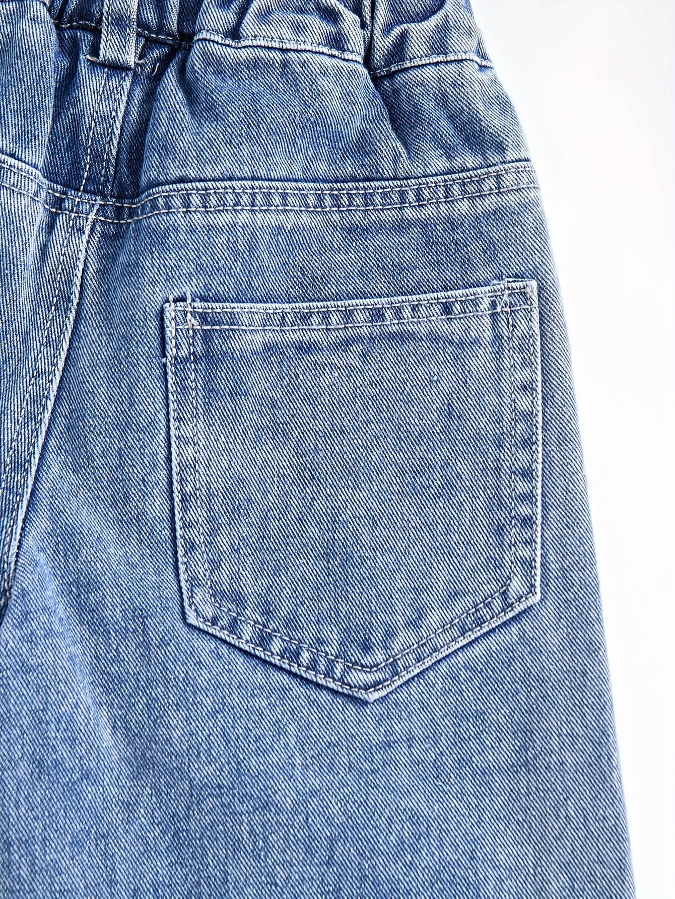 Disney Stitch Pattern Girls’ Jeans – Cute Straight-Leg Loose Casual Pants with Elastic Waist, Fashionable All-Match Style