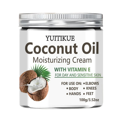 Coconut Oil Moisturizing Cream with Vitamin E - Day & Sensitive Skin Care for Hands, Feet, Elbows & Knees 100g