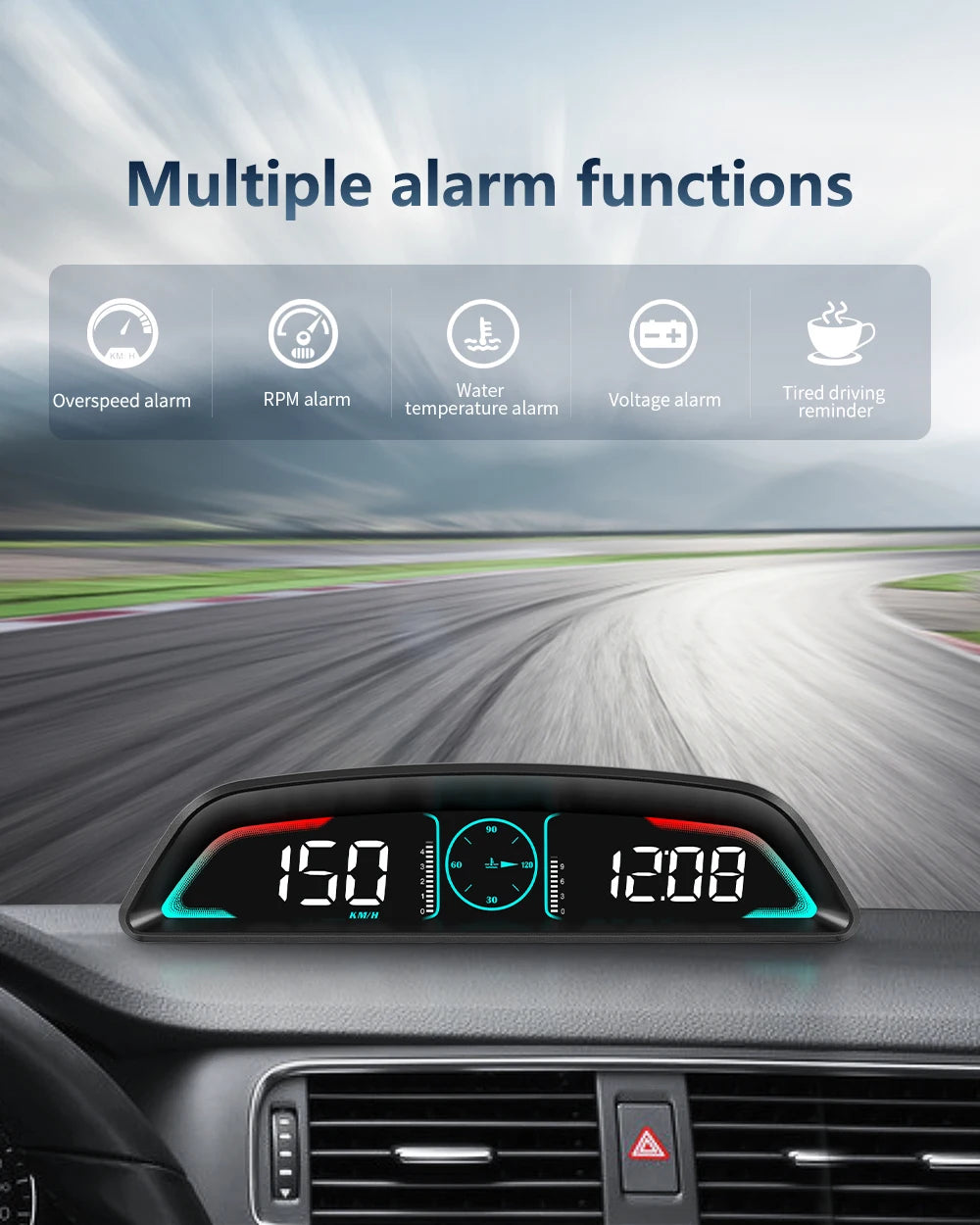 AD G3/B3 OBD2 GPS Head-Up Display – Smart Car HUD with Digital Speedometer, RPM, Water Temp, Clock & Security Alarm