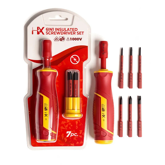 6-in-1 VDE Insulated Screwdriver Set - Quick-Change Slotted & Phillips Bit Kit