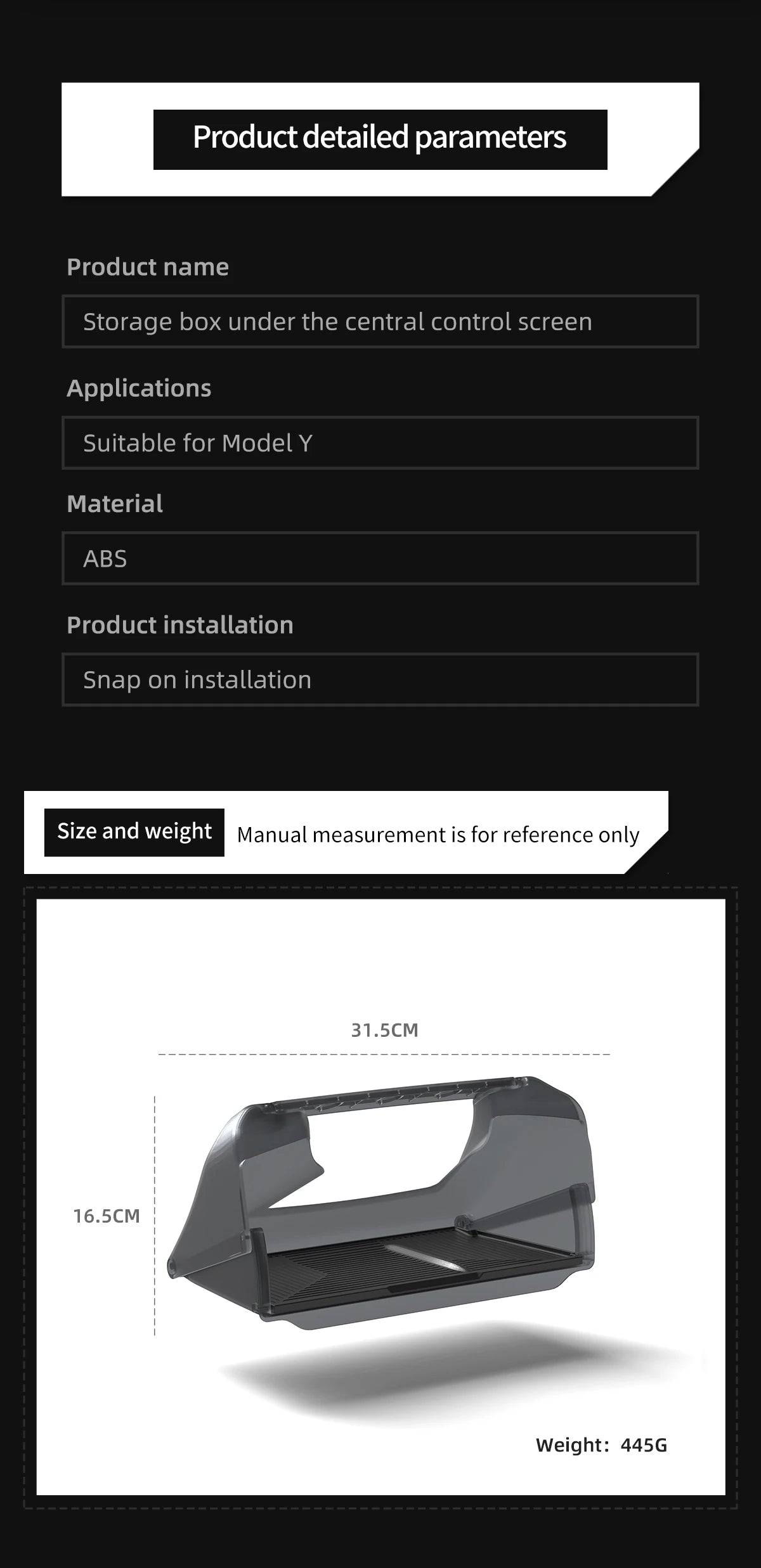 Tesla Model Y 2024 Car Storage Box – Hidden Organizer Tray Under Central Control Screen, Fits Model 3 2021-2022