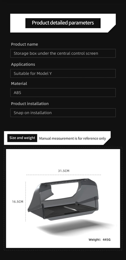 Tesla Model Y 2024 Car Storage Box – Hidden Organizer Tray Under Central Control Screen, Fits Model 3 2021-2022