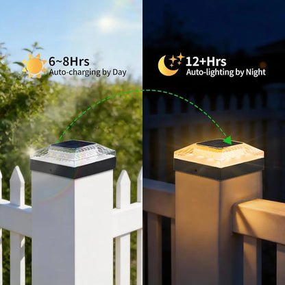 1/4PCS Solar Post Cap Lights - IP65 Waterproof Fence Topper LED Lights with 3 Color Modes for 4x4 Vinyl & Wood Posts