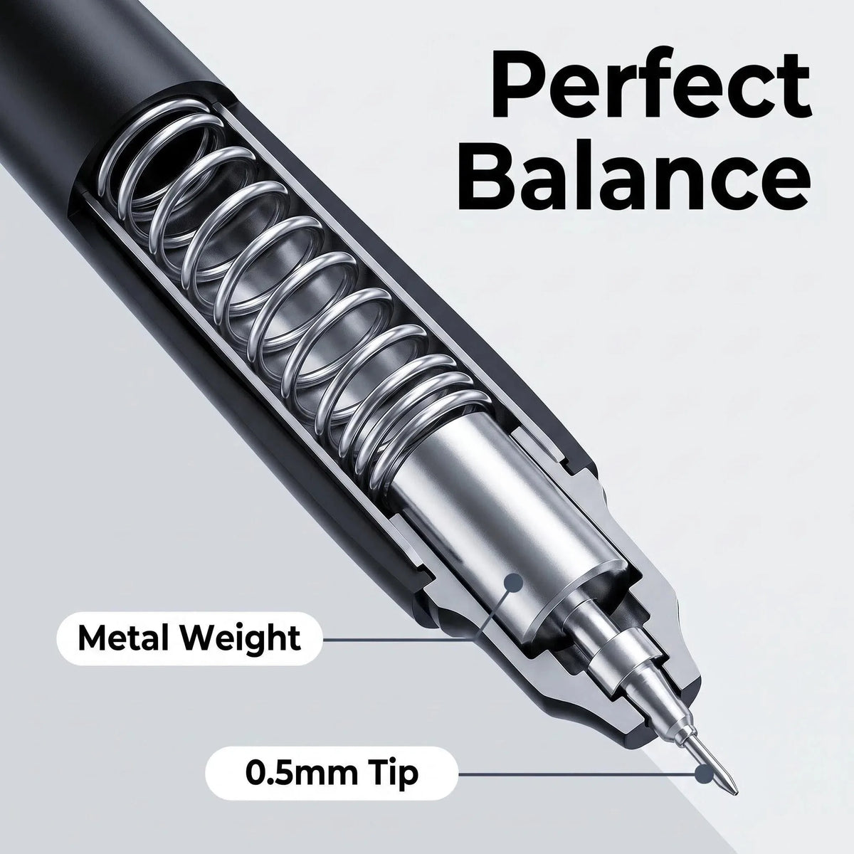 Metal Gear Fidget Pen - Low Center of Gravity 0.5mm Quick-Dry Ink Pen for Exams & Office Use