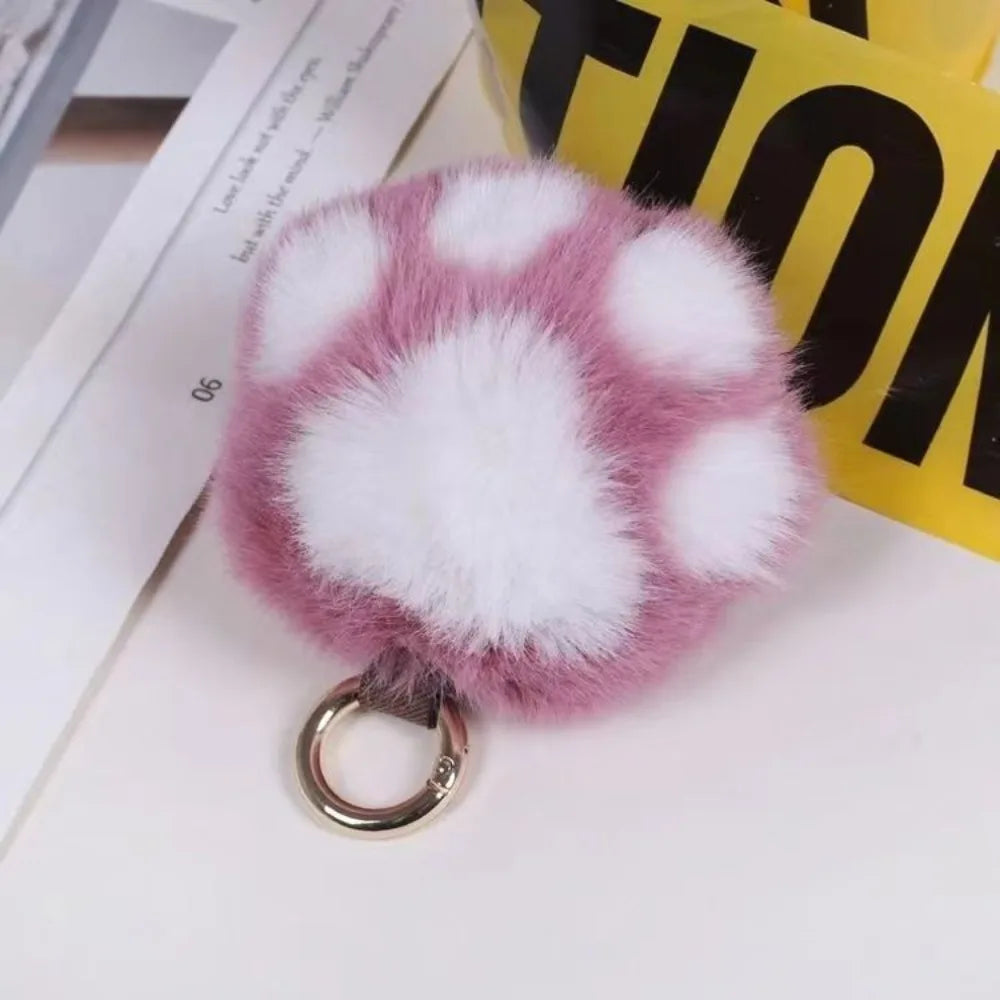 Cat Paw Plush Keychain - Cute Fluffy Faux Fur Pendant Charm for Backpacks, Bags & Car Keys