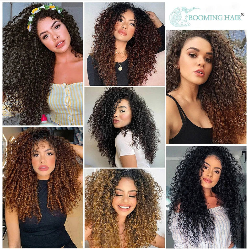 26 Synthetic Clip-In Hair Extension - Full Head Afro Kinky Curly Style - 140g Fake Hair Pieces Clip-on Hairpin for Women - Black/Brown