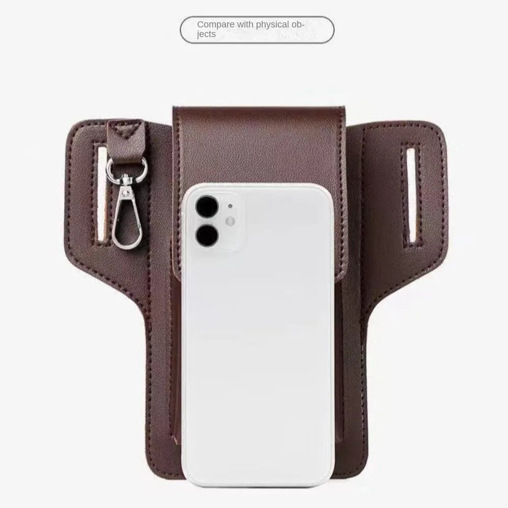 2024 Men’s Leather Belt Phone Waist Pack – Multifunctional PU Card & Key Organizer Portable Waist Bag Gift Idea