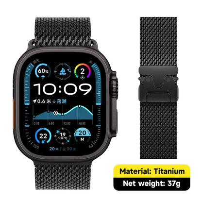 Titanium Band for Apple Watch Ultra 2 (49mm) – Milanese Loop Strap for Series 10/9/8/7/6/5 with Secure Parachute Buckle