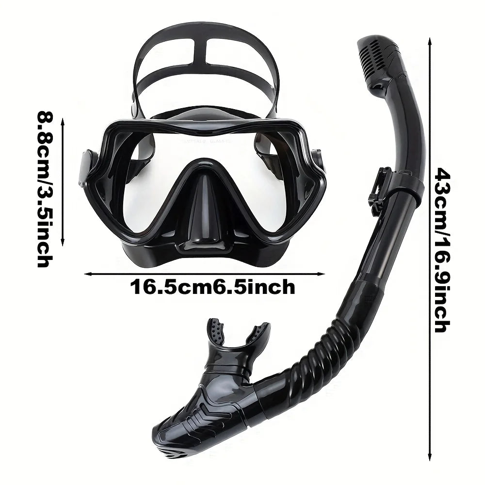 Tempered Glass Diving Mask & Snorkel Set - Panoramic Adult Scuba & Swimming Snorkeling Gear
