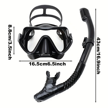 Tempered Glass Diving Mask & Snorkel Set - Panoramic Adult Scuba & Swimming Snorkeling Gear